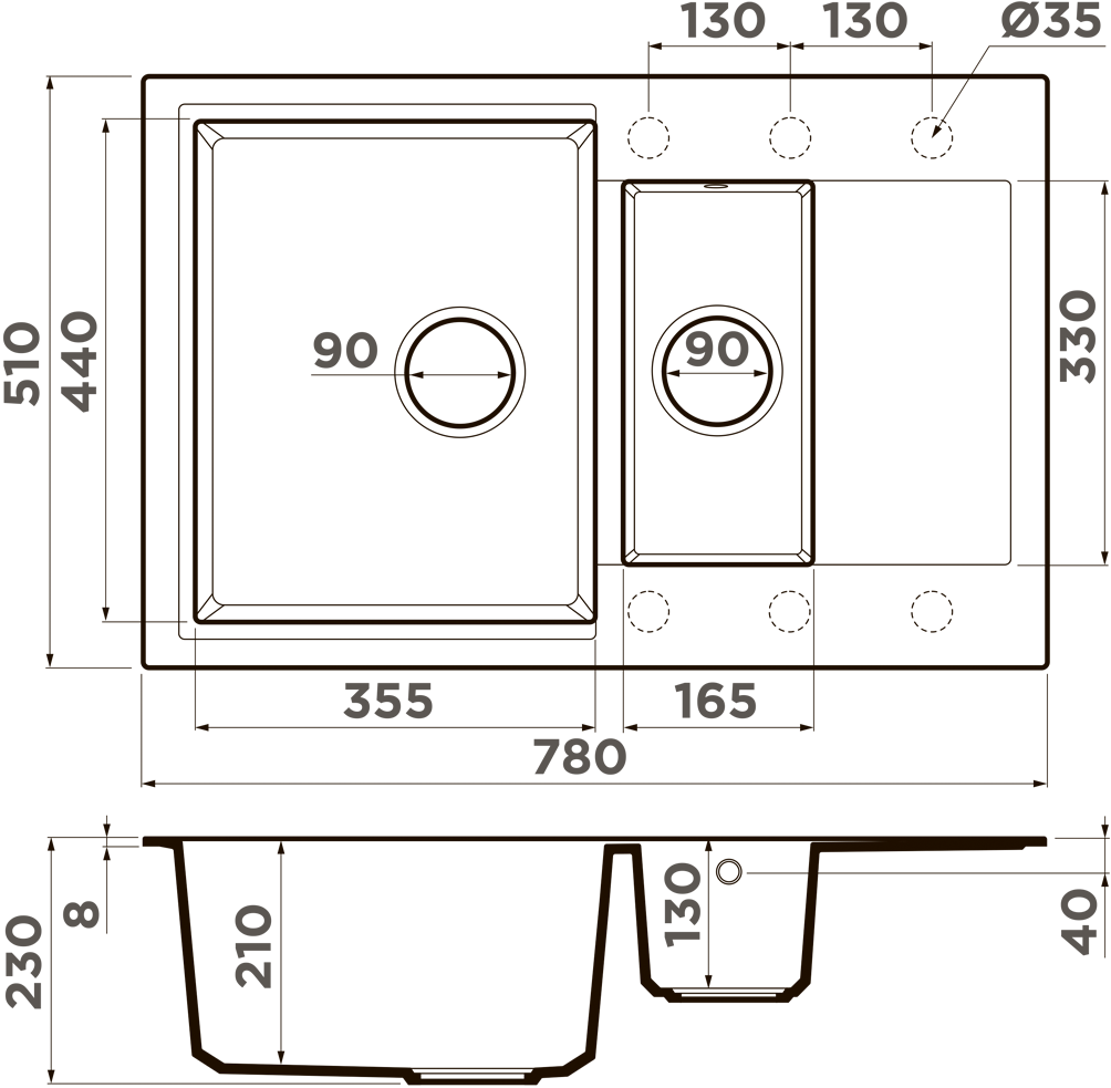 Мойка кухонная Omoikiri Daisen 78-2T PL 4993533 Tetogranit, платина