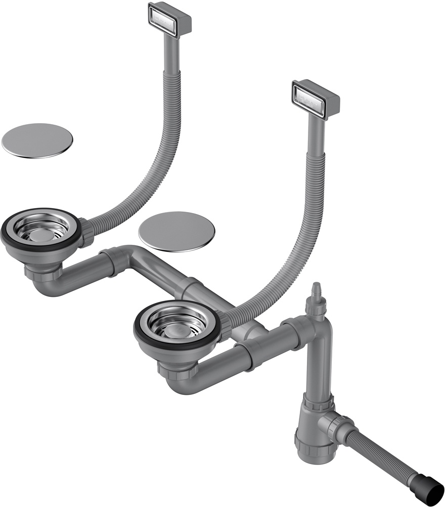 Арматура для двухчашевых кухонных моек Omoikiri WK-2C IN 4956476 с прямоугольными переливами и декоративными элементами для корзины, нержавеющая сталь