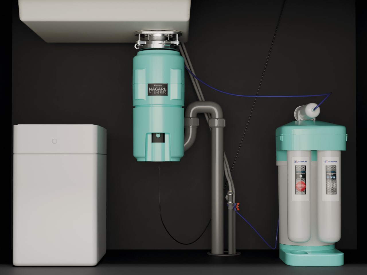 Измельчитель пищевых отходов Omoikiri Nagare Slim 1250 AZ 4995066 для кухонной мойки, магнитный мотор