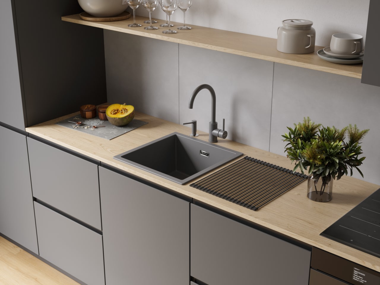 Смеситель Omoikiri Shinagawa 2 Plus GR 4994406 для кухонной мойки, leningrad grey
