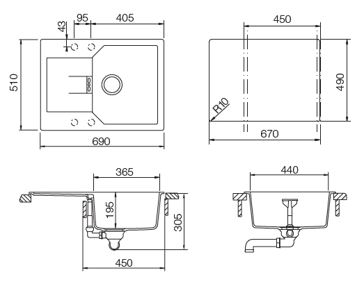 Мойка кухонная Schock Manhattan 40D 700585 Cristalite, альпина