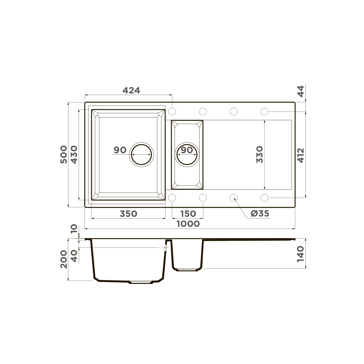 Мойка кухонная Omoikiri Sakaime 100-2 GR 4993562 Tetogranit, leningrad grey