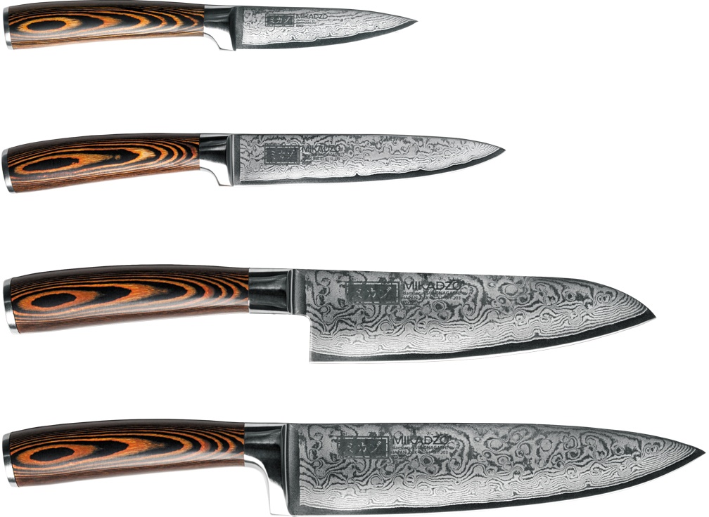 Набор из 4-х ножей Mikadzo Damascus Suminagashi SET 4996233 с универсальной подставкой