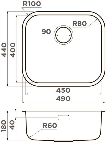 Мойка кухонная Omoikiri Omi 49-U/I IN 4993066 из нержавеющей стали, нержавеющая сталь