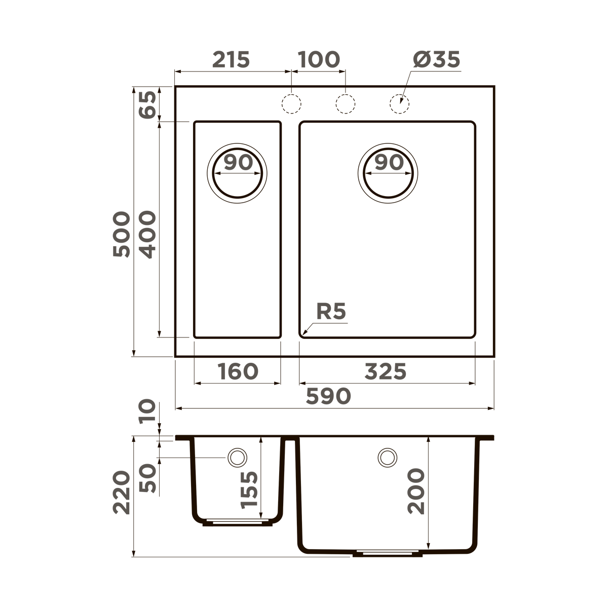Мойка кухонная Omoikiri Bosen 59-2 EV 4993225 Tetogranit, эверест