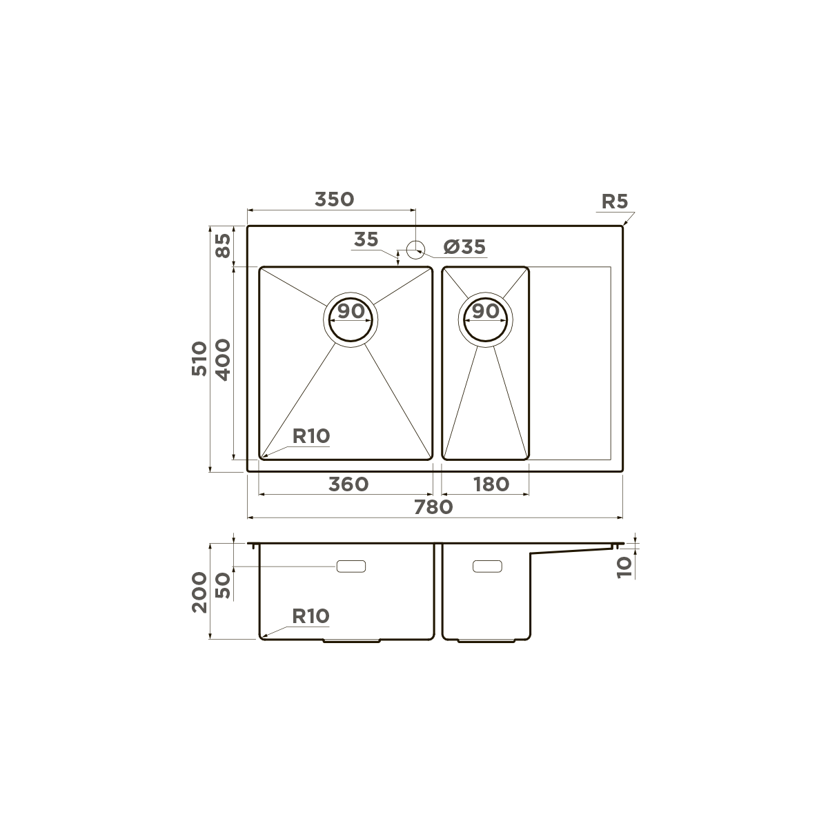 Мойка кухонная Omoikiri Akisame 78-2 L LG 4973087 из нержавеющей стали, светлое золото