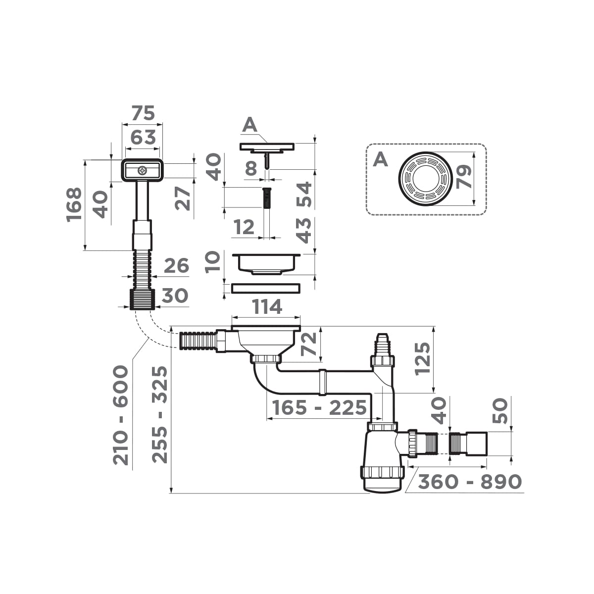 Арматура для одночашевых кухонных моек Omoikiri WK-1-S GM 4956492 со скрытым прямоугольным переливом, вороненая сталь