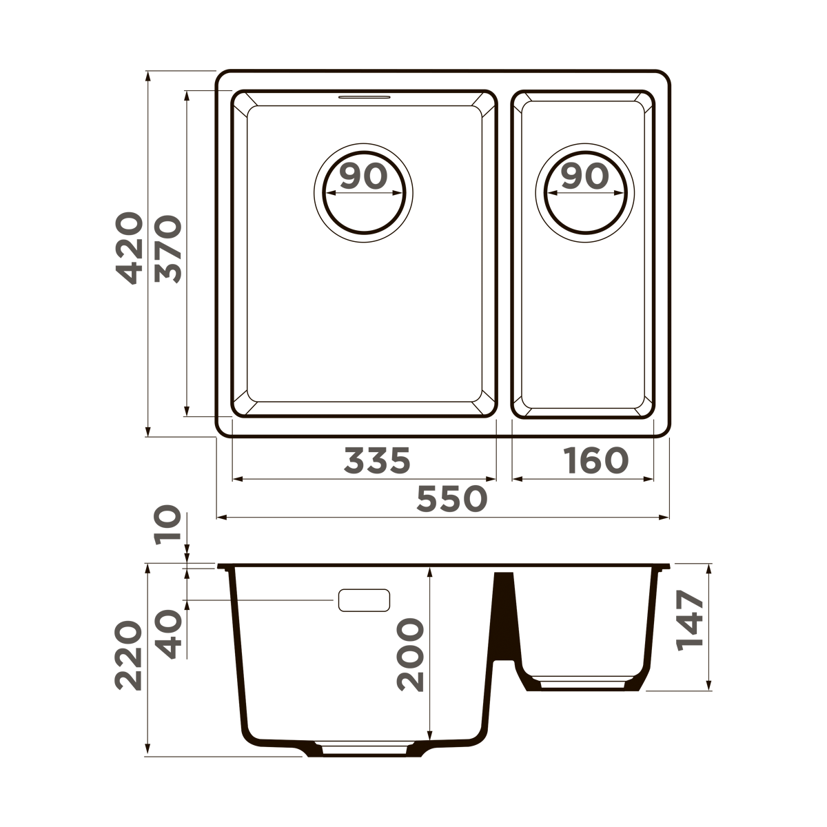 Мойка кухонная Omoikiri Kata 55-2-U DC 4993388 Artgranit, темный шоколад