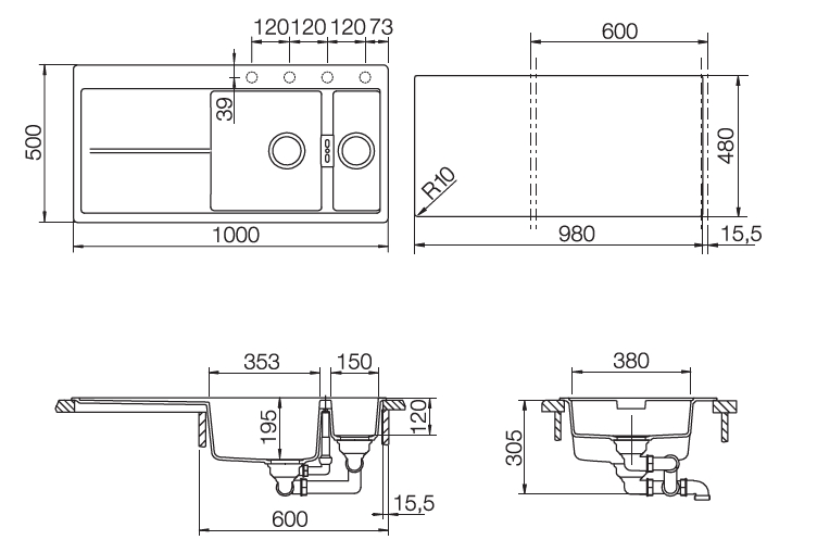 Мойка кухонная Schock Horizont 60D 700977 Cristadur, серебристый камень