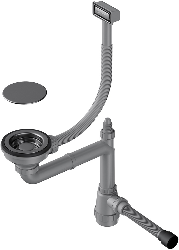 Арматура для одночашевых кухонных моек Omoikiri WK-1C GM 4956474 с прямоугольным переливом и декоративным элементом для корзины, вороненая сталь