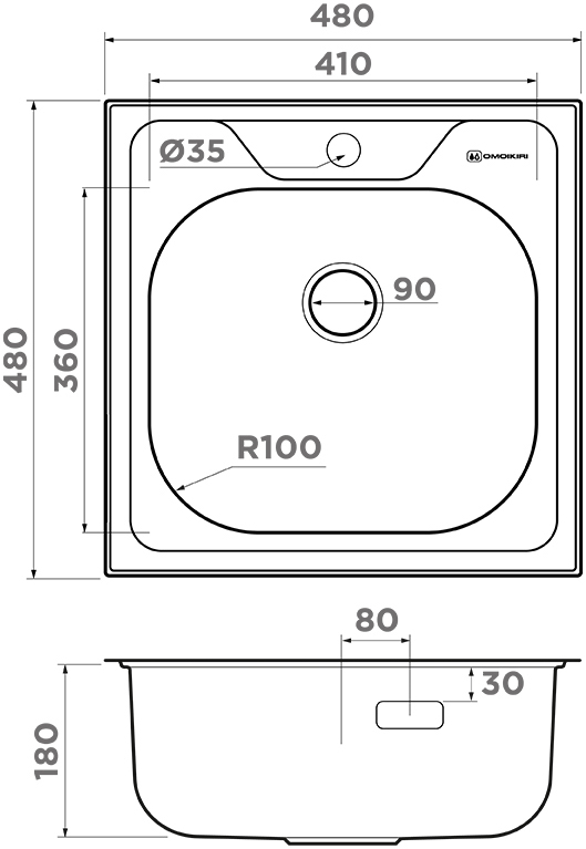 Мойка кухонная Omoikiri Saru 48 IN 4993833 из нержавеющей стали, нержавеющая сталь