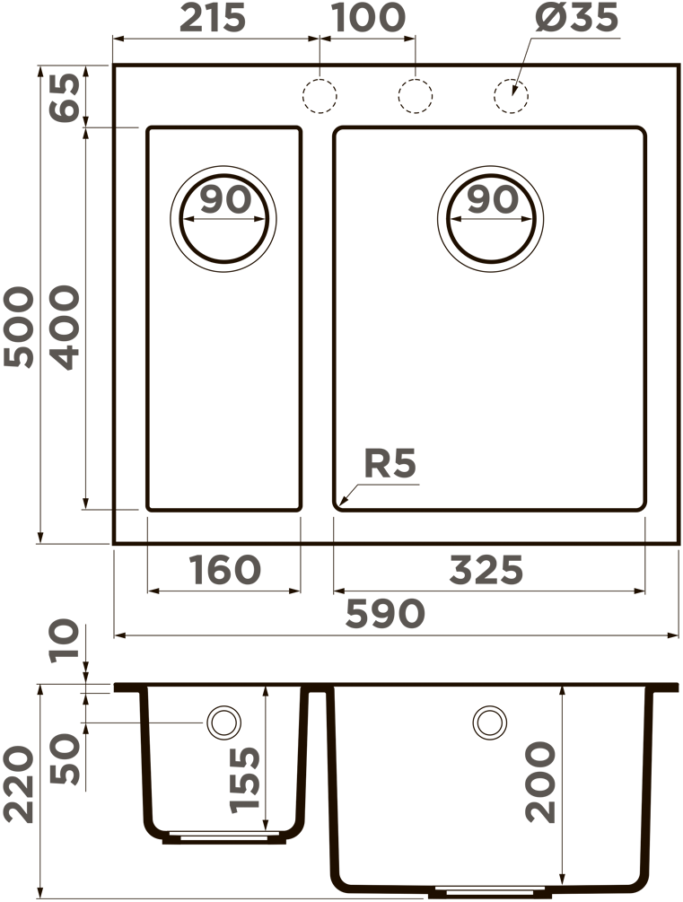 Мойка кухонная Omoikiri Bosen 59-2A GB 4993821 Artceramic, графит