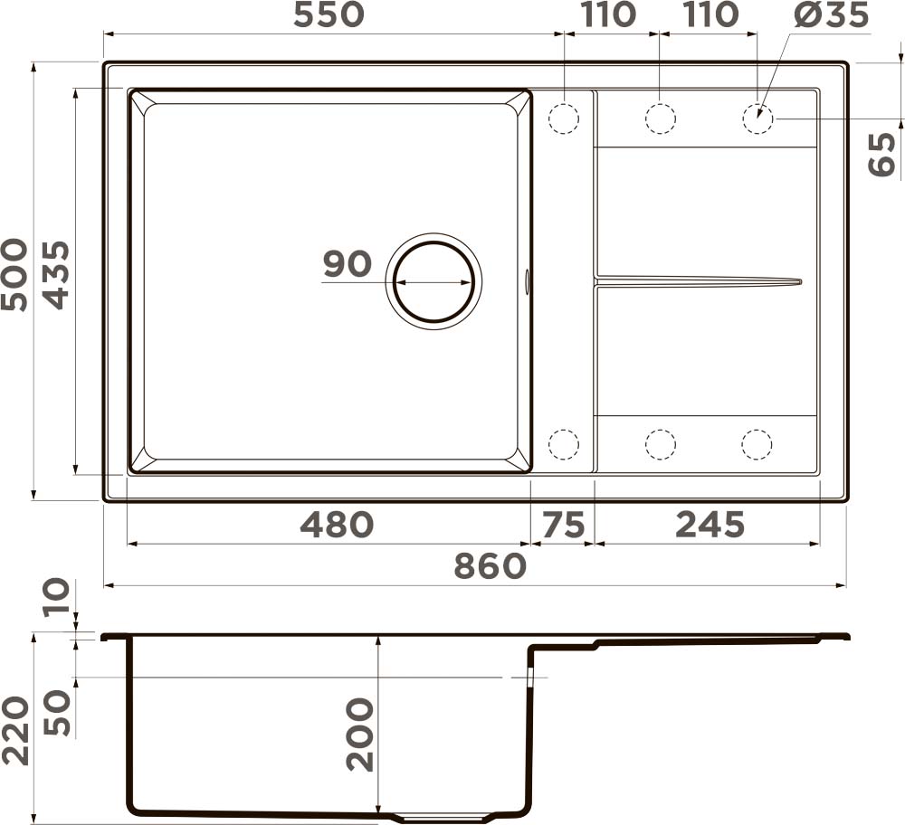Мойка кухонная Omoikiri Sumi 86 ES 4997233 Tetogranit, espresso