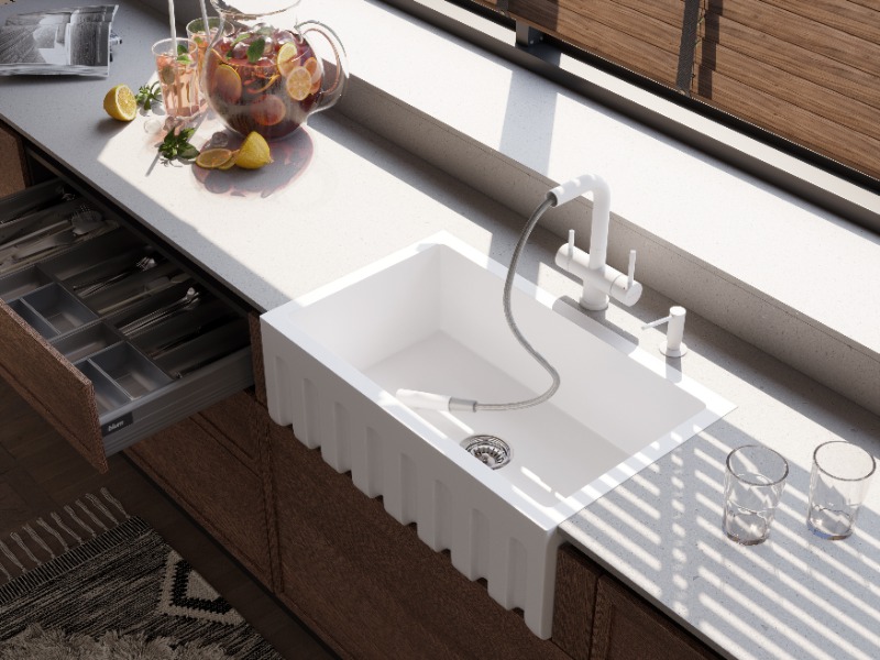 Смеситель Omoikiri Takamatsu-S WH 4994357 для кухонной мойки, белый