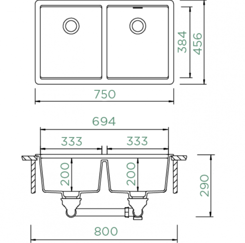 Мойка кухонная Schock Greenwich 80-2 701069 Cristadur, серебристый камень