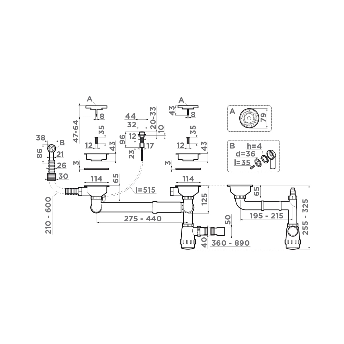 Перелив и выпуск Omoikiri D-01 AB022 4996529 со стоп-вентилем, античная латунь