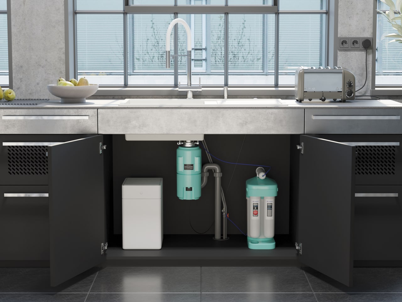 Измельчитель пищевых отходов Omoikiri Nagare Slim 1250 AZ 4995066 для кухонной мойки, магнитный мотор