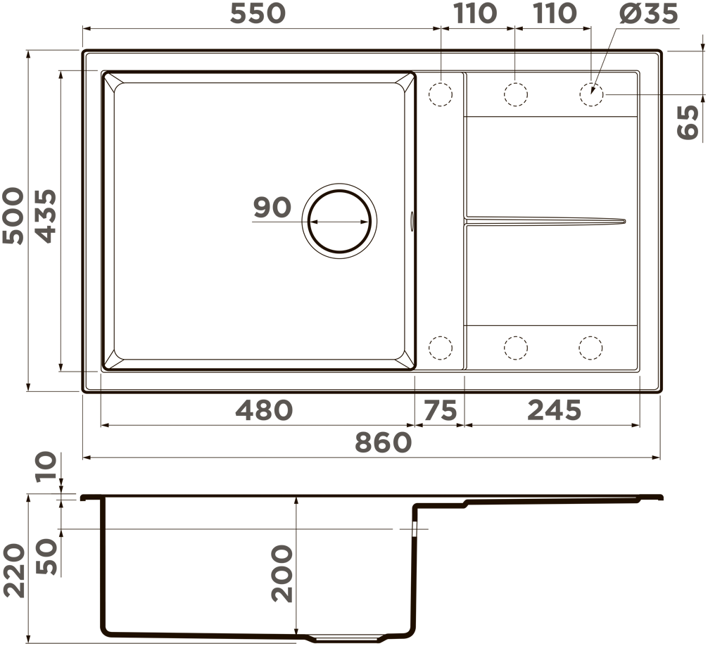 Мойка кухонная Omoikiri Sumi 86A GB 4997105 Artceramic, графит