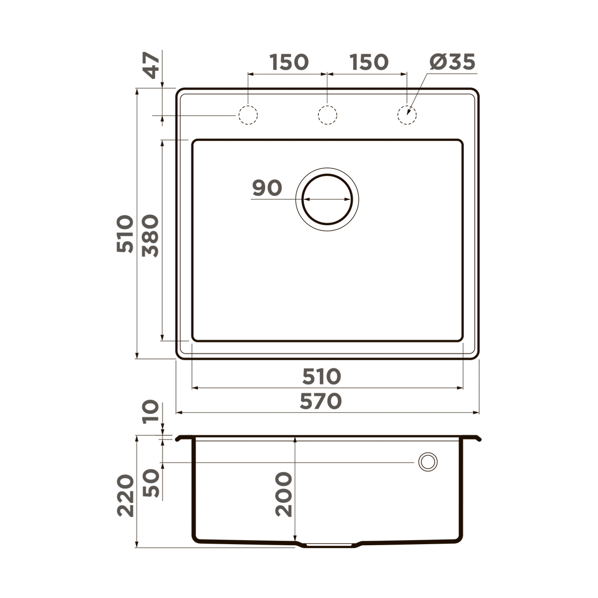 Мойка кухонная Omoikiri Tedori 57 EV 4993986 Tetogranit, эверест