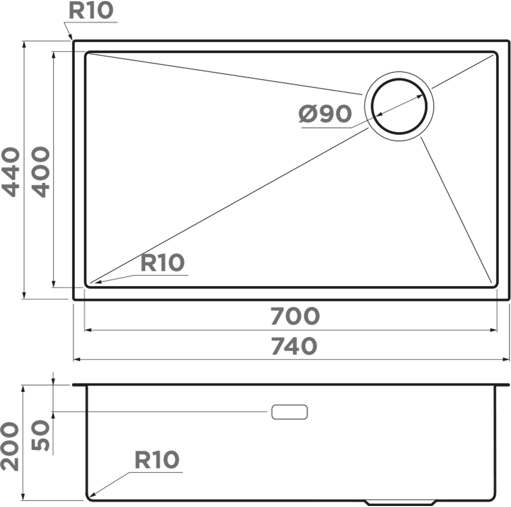 Мойка кухонная Omoikiri Taki 74-U/IF Side GB 4993172 из нержавеющей стали, графит