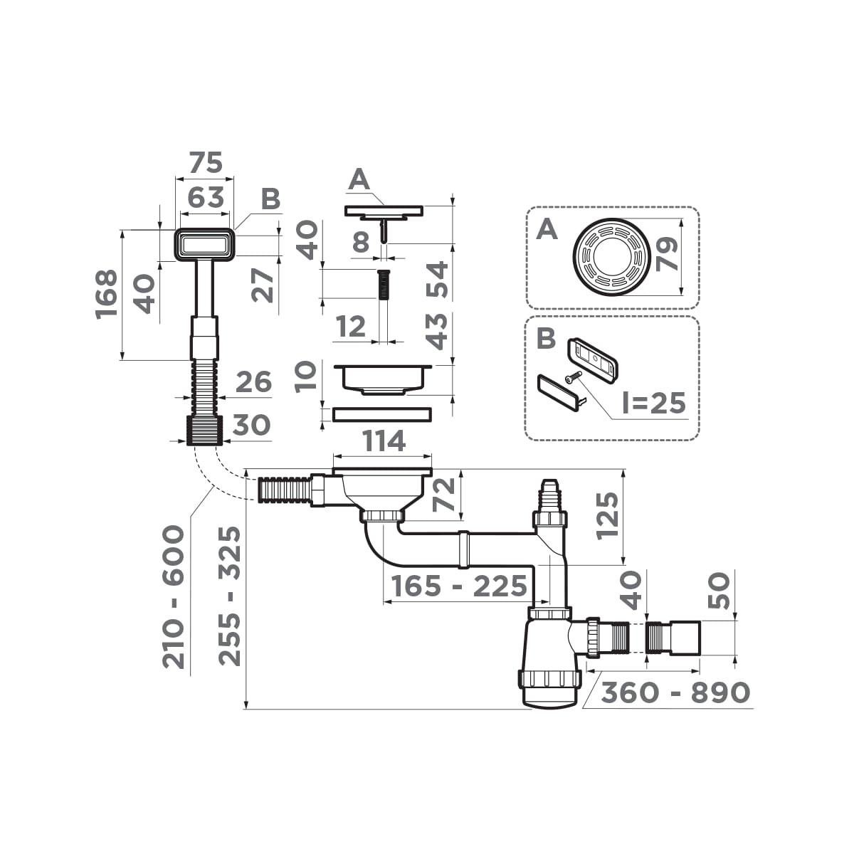Арматура для одночашевых кухонных моек Omoikiri WK-1 IN 4956482 с прямоугольным переливом, нержавеющая сталь