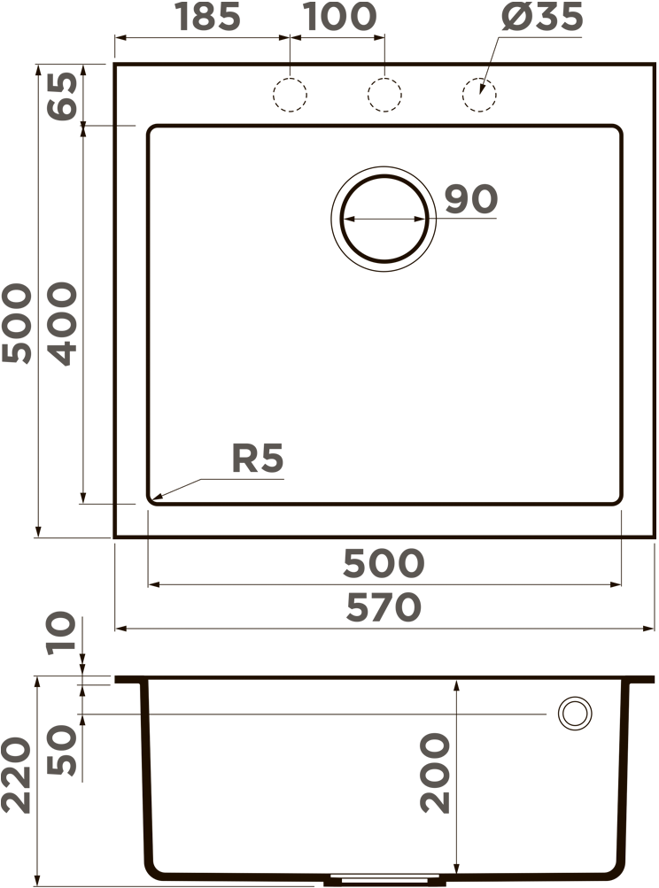 Мойка кухонная Omoikiri Bosen 57A GB 4993818 Artceramic, графит